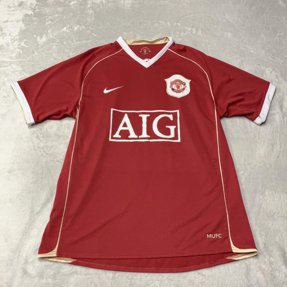 Manchester United 2006-2007 Nike AIG Soccer Red Home Jersey Football Mens Size M
